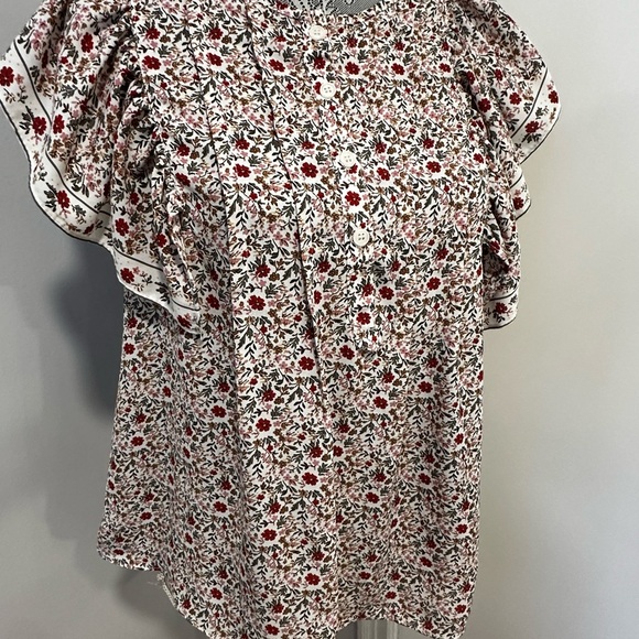 Max Studio Blouse Top Womens XS Multicolor Floral Ruffle Flutter Sleeves Peasant - Picture 5 of 12